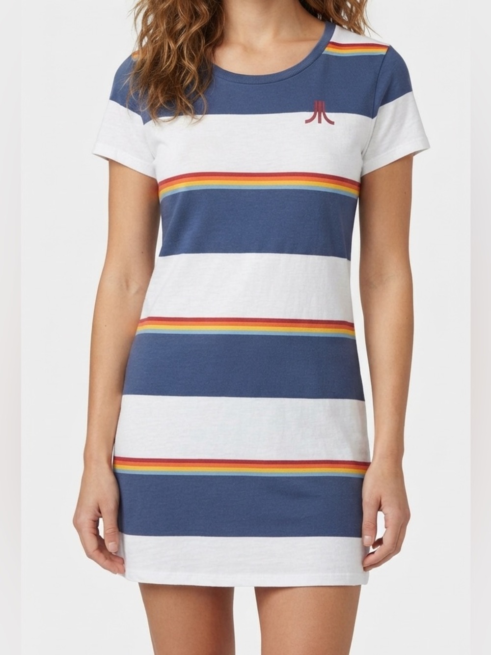 Atari-Branded Dress by Junk Food Retro Striped Tee with Rainbow Accents Size L